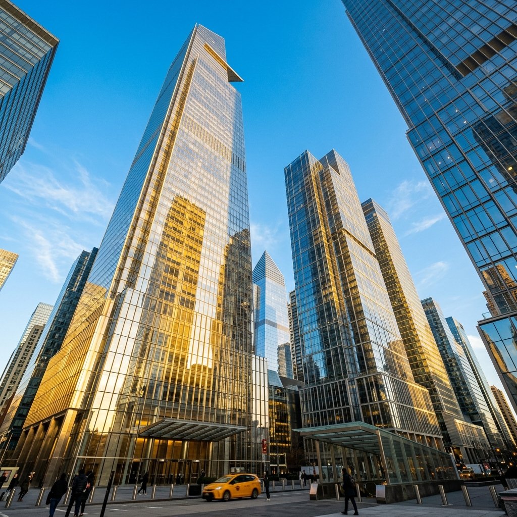 Modern glass architectural skyscrapers
