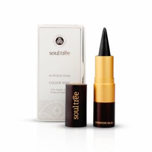 soultree ayurvedic kajal | pure black 011 | black shade | enriched with 100% organic ghee, almond oil & camphor | soothe, cool & nourish eyes | soothes, cools, and nourishes eyes with gentle care 3gm
