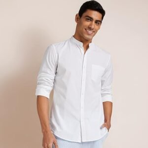 amazon brand symbol men's cotton shirt | chinese collar | casual | plain | full sleeve | summer regular fit (available in plus sizes)