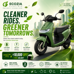 ecozia electric scooter promotional banner | green ev social media ad template (1080×1080)